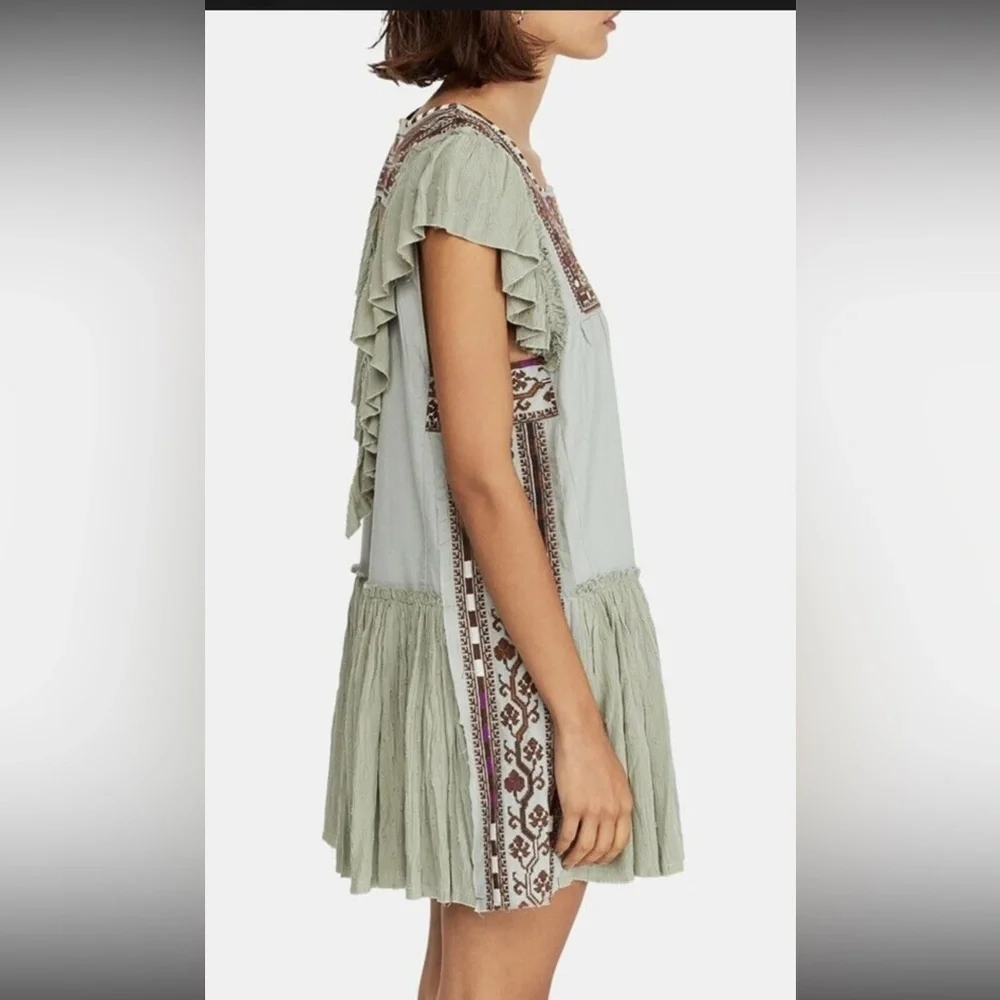 Free People Day Glow Embroidered Mini Dress Sz L Cottagecore Hippie Aztec Boho - Picture 5 of 13